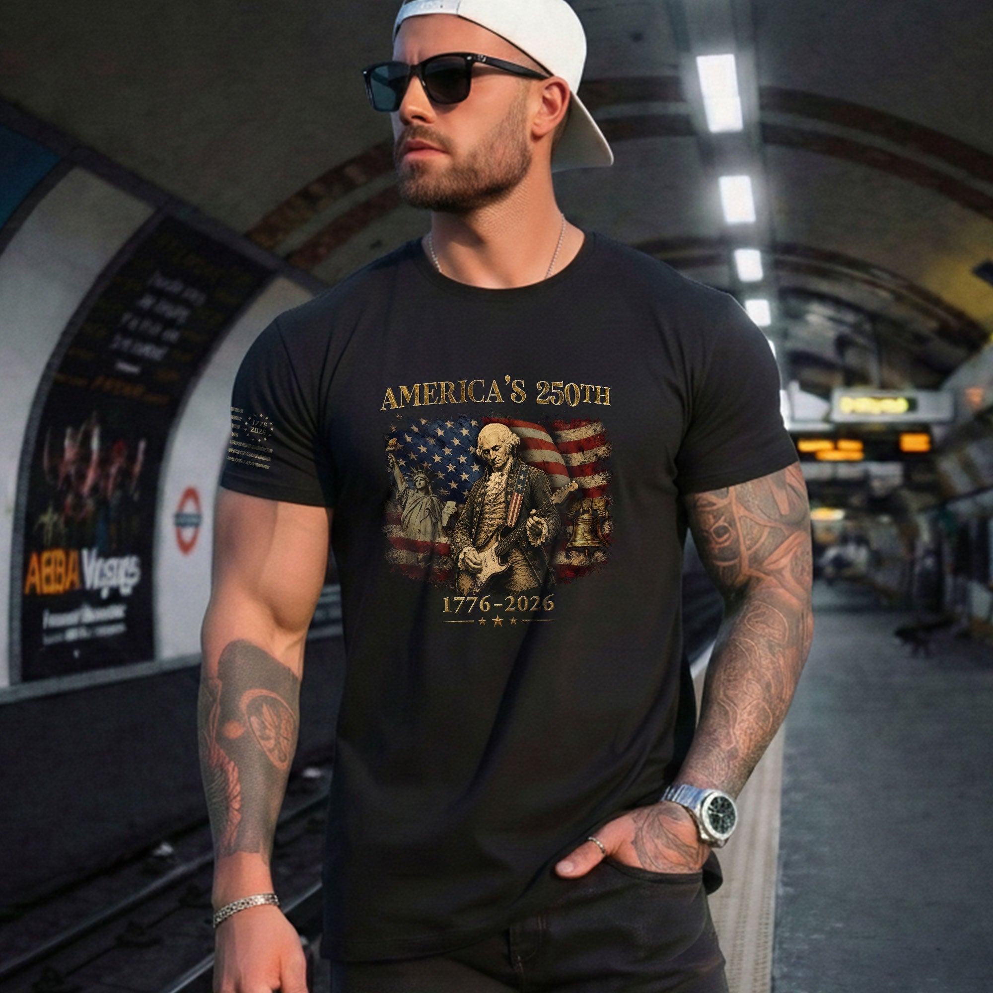 America's 250th George Washington Guitar Patriotic Flag 1776-2026 Independence Shirt - Rust Field Wear