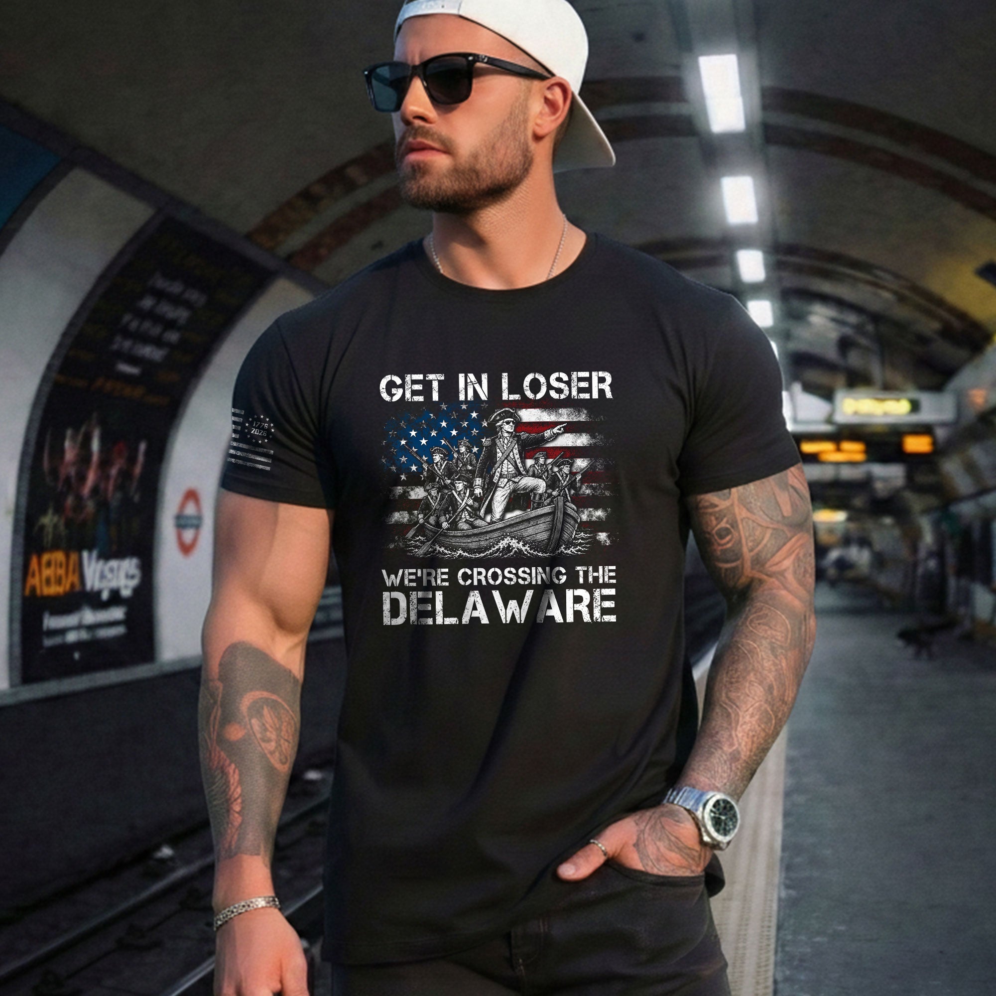 Washington Crossing The Delaware Graphic Tee - Get In Loser Patriotic History Shirt - Rust Field Wear