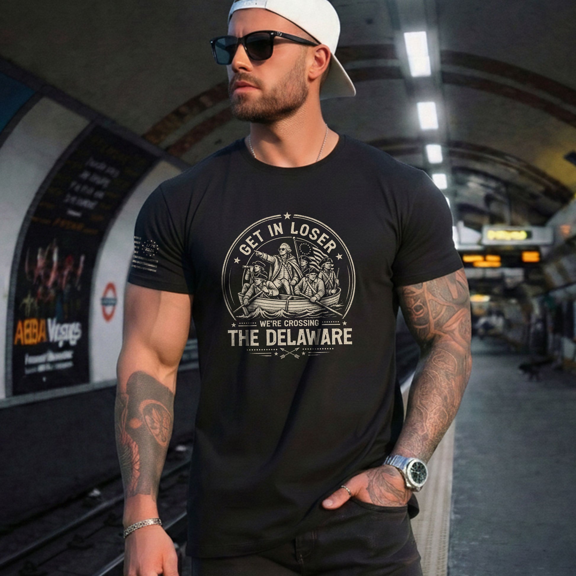 Historic River Crossing Tee - Get In Loser Washington Round Graphic Cotton Shirt - Rust Field Wear