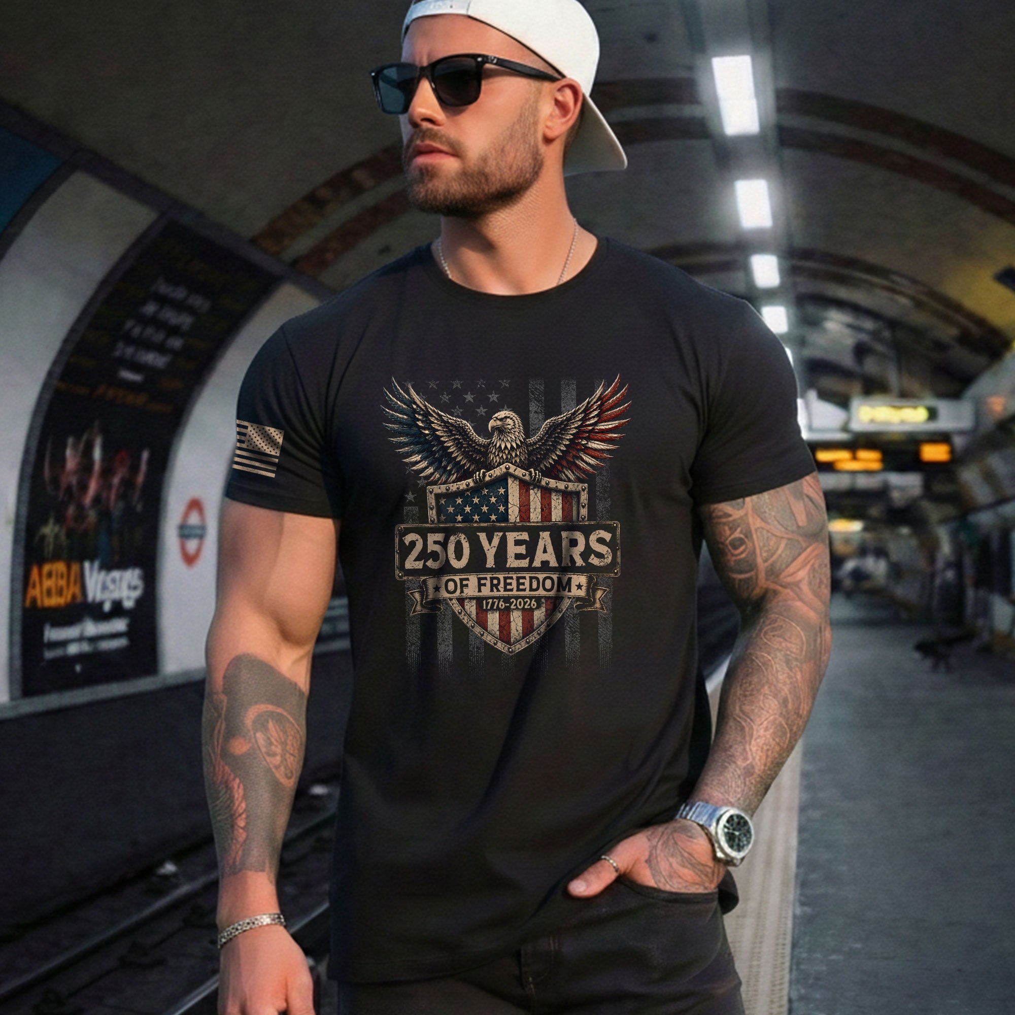 250 Years Of Freedom Graphic Tee - Patriotic Eagle Shield Vintage Style Cotton Shirt - Rust Field Wear