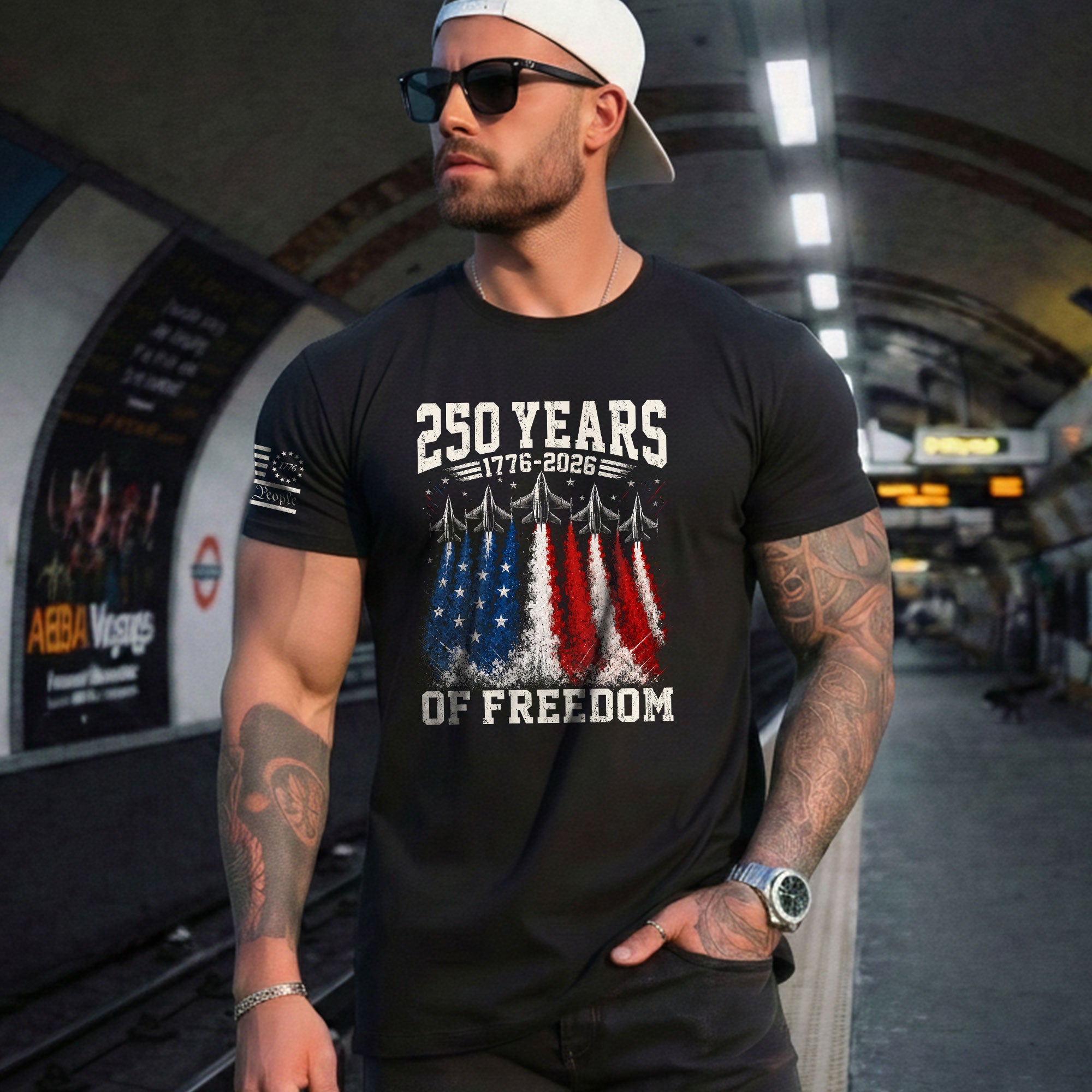 Commemorative 250 Years Freedom Tee - Vintage Fighter Jet Patriotic Cotton Shirt - Rust Field Wear