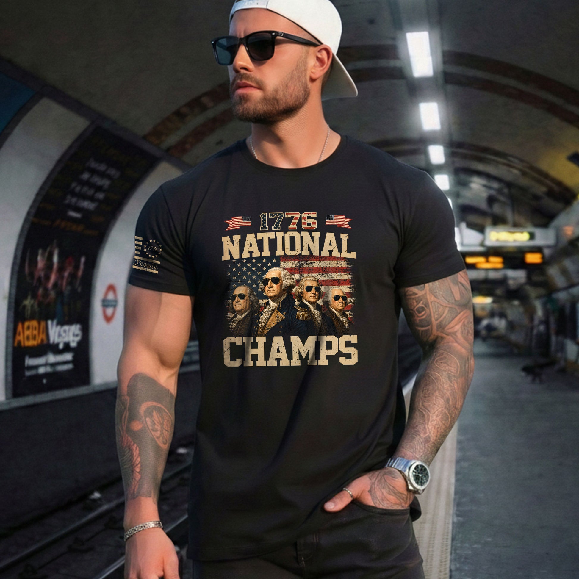 1776 National Champs Graphic T-Shirt Patriotic Founding Fathers Vintage Style Casual Tee - Rust Field Wear