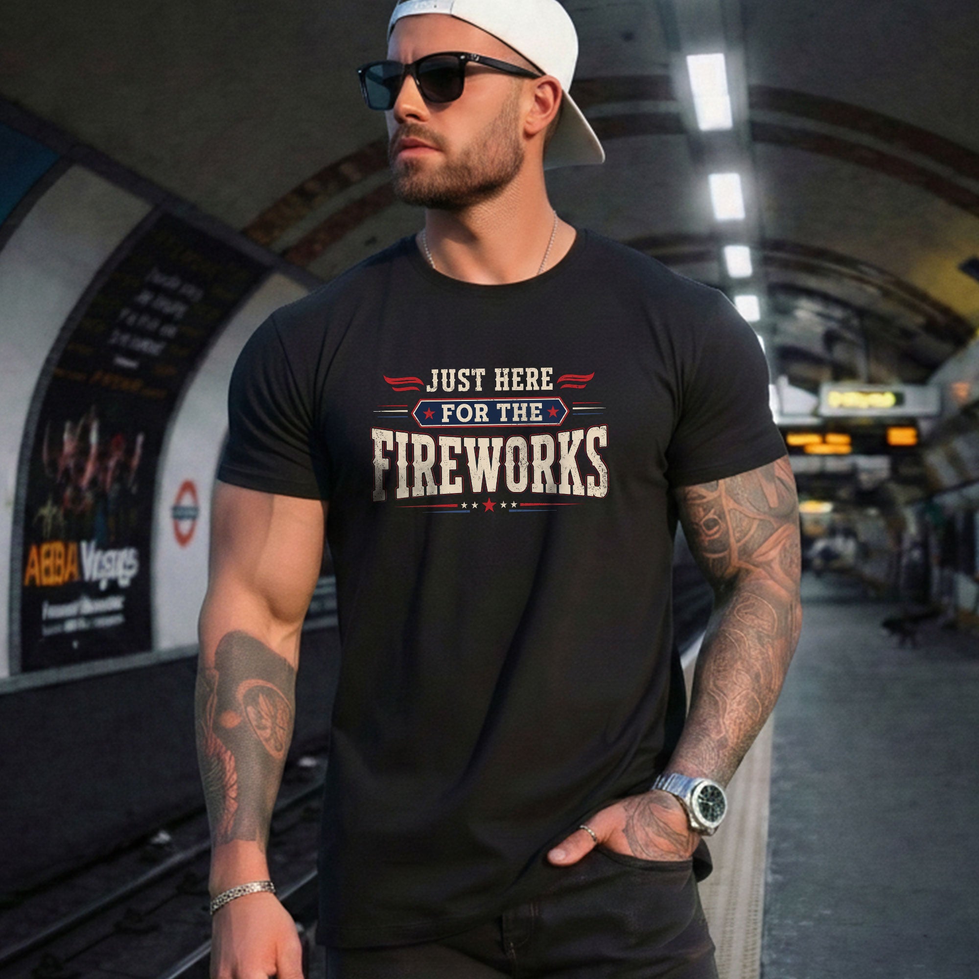 Just Here for The Fireworks T Shirt Funny Independence Day Celebration Apparel for Men - Rust Field Wear