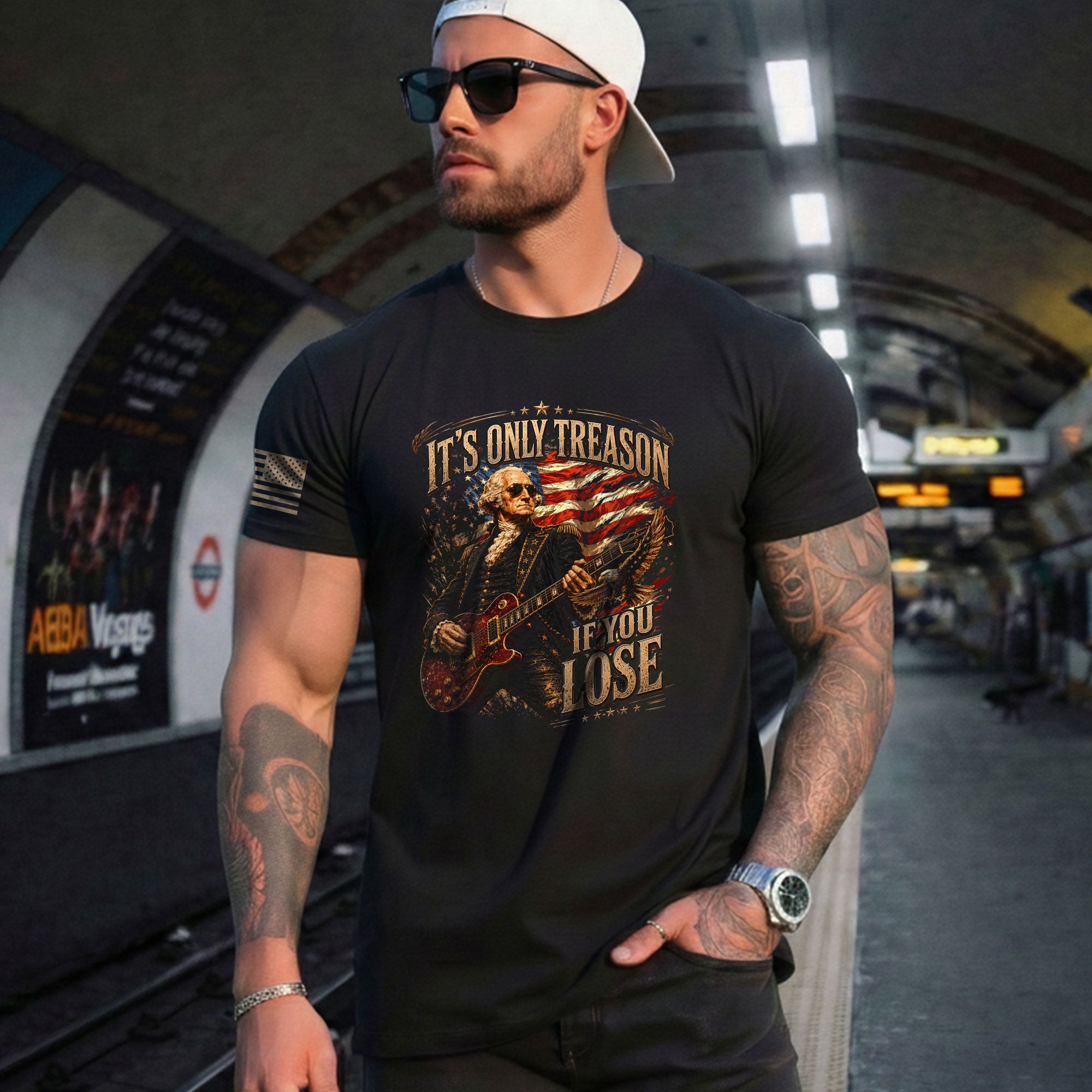It’s Only Treason If You Lose T-Shirt - Patriotic George Washington Guitar Graphic Tee - Rust Field Wear