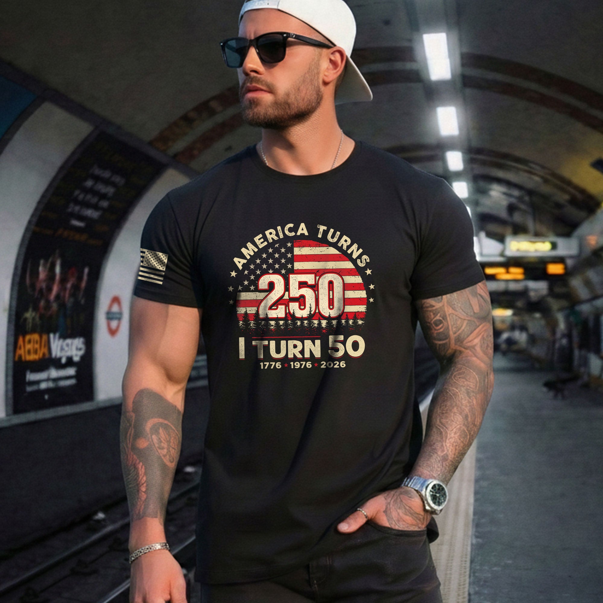 Awesome 1776 2026 Birthday Shirt America Turns 250 And I Turn 50 Patriotic Graphic Tee - Rust Field Wear