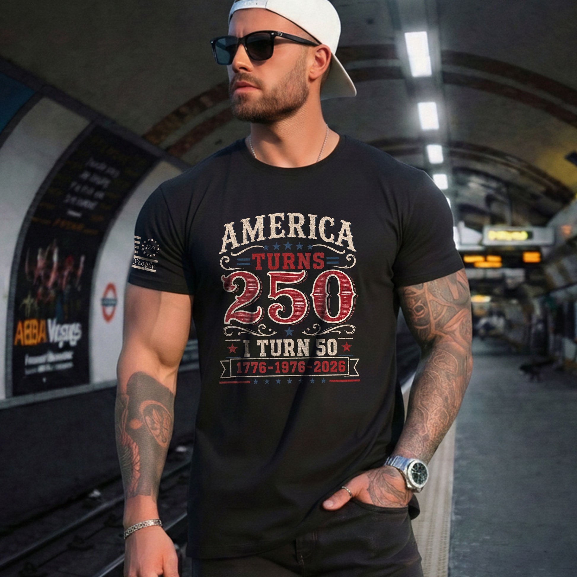 Classic 1776 1976 2026 Birthday Shirt America Turns 250 Plus I Turn 50 Patriotic Graphic Tee - Rust Field Wear
