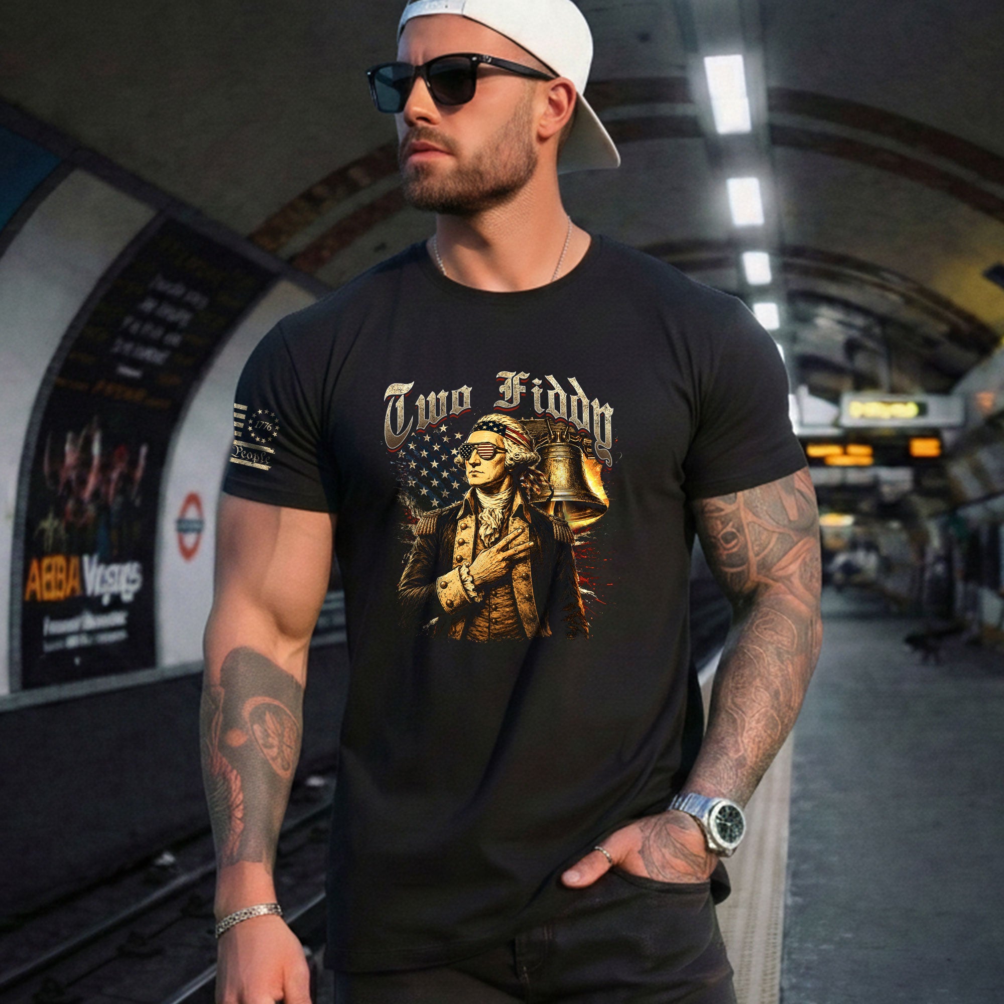 Two Fiddy George Washington Patriotic Graphic Tee Liberty Bell Heritage Style Shirt - Rust Field Wear
