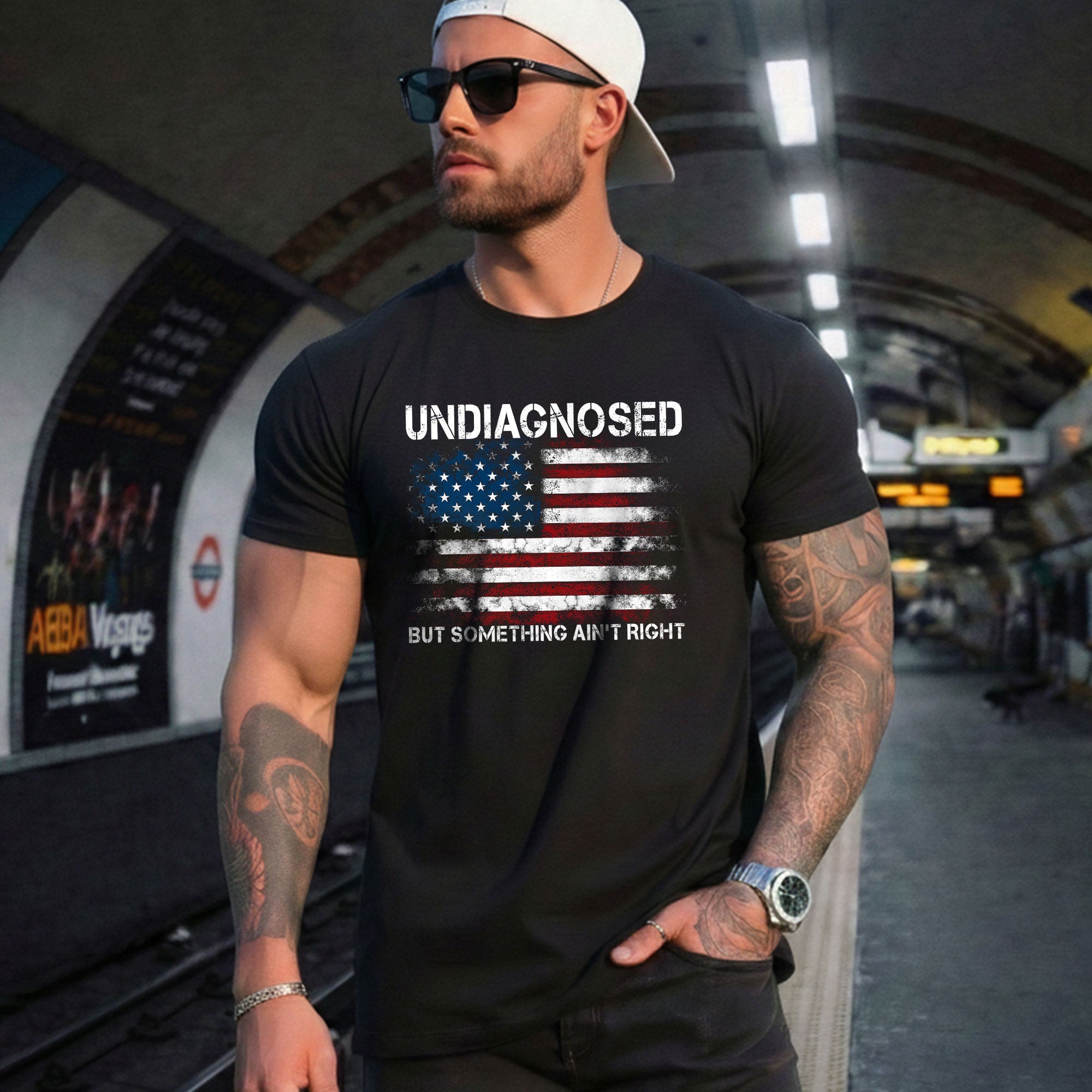Undiagnosed But Something Ain't Right Graphic Tee Distressed USA Flag Patriotic Shirt - Rust Field Wear