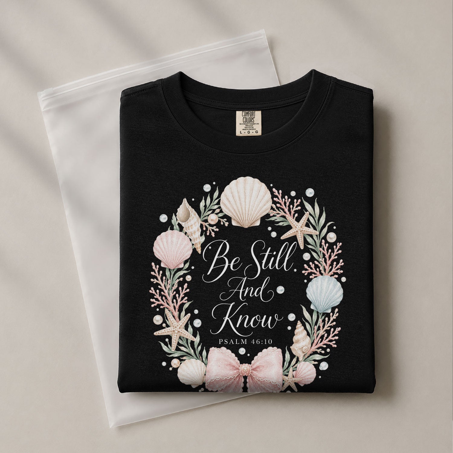 Be Still And Know Shirt Seashell Wreath Beach Christian Psalm 46 10 Faith Graphic Tee - Rust Field Wear