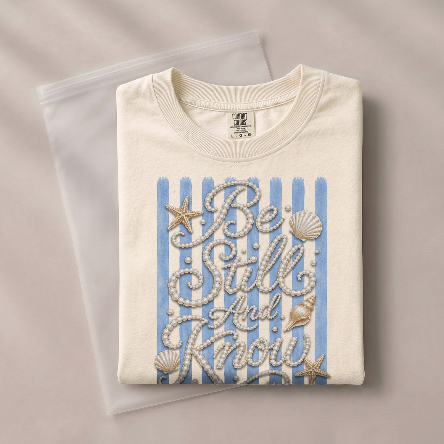 Be Still And Know Shirt Pearl Lettering Ocean Beach Christian Psalm 46 10 Graphic Tee - Rust Field Wear