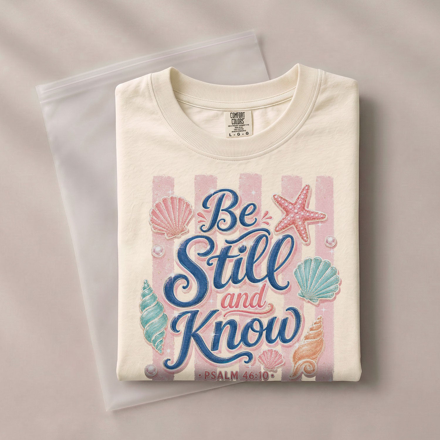 Be Still And Know Shirt Pink Stripes Beach Christian Psalm 46 10 Faith Graphic Tee - Rust Field Wear