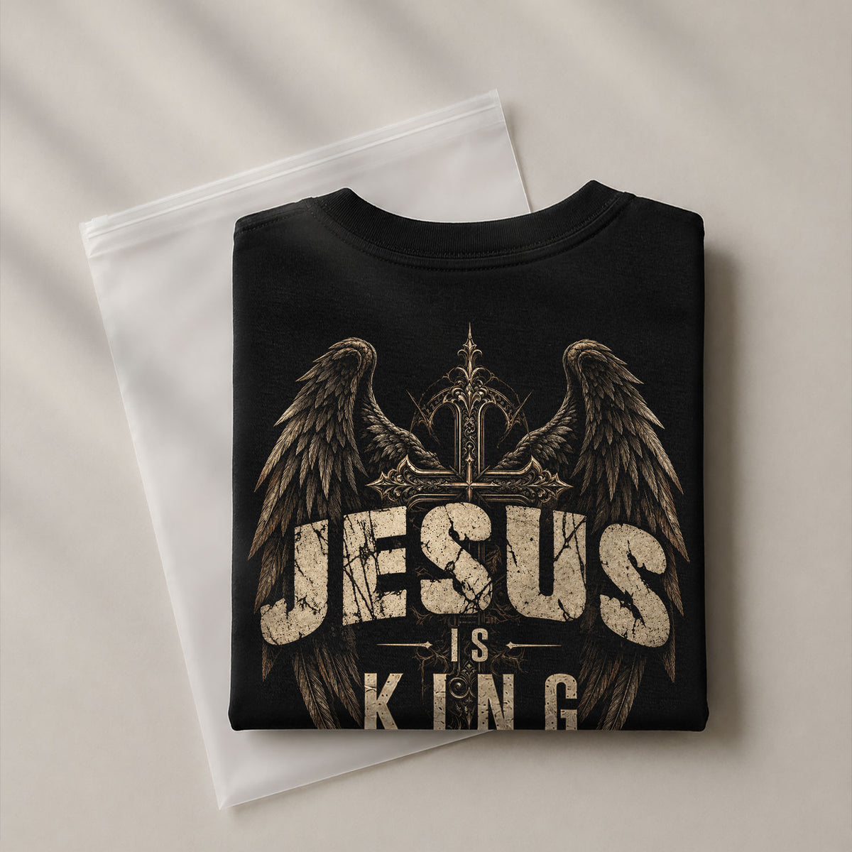 Jesus Is King T Shirt Christian Angel Wings Cross Religious Apparel Tee Top Unisex - Rust Field Wear