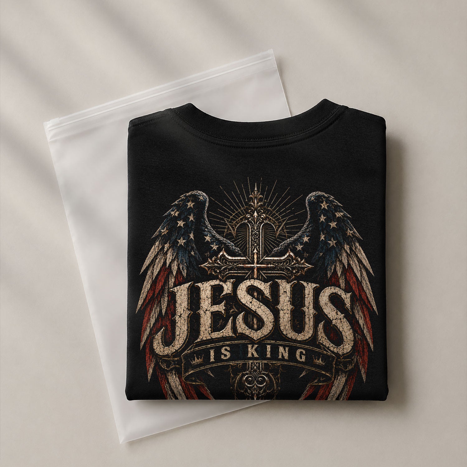 Jesus Is King T Shirt American Flag Cross Angel Wings Religious Apparel Tee Top Unisex - Rust Field Wear