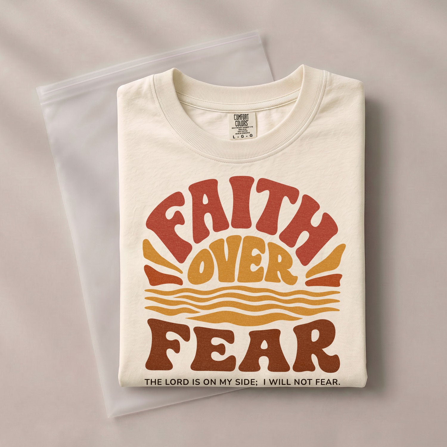 Faith Over Fear Christian Women Shirt Retro Sunset Graphic Inspirational Scripture Tee - Rust Field Wear