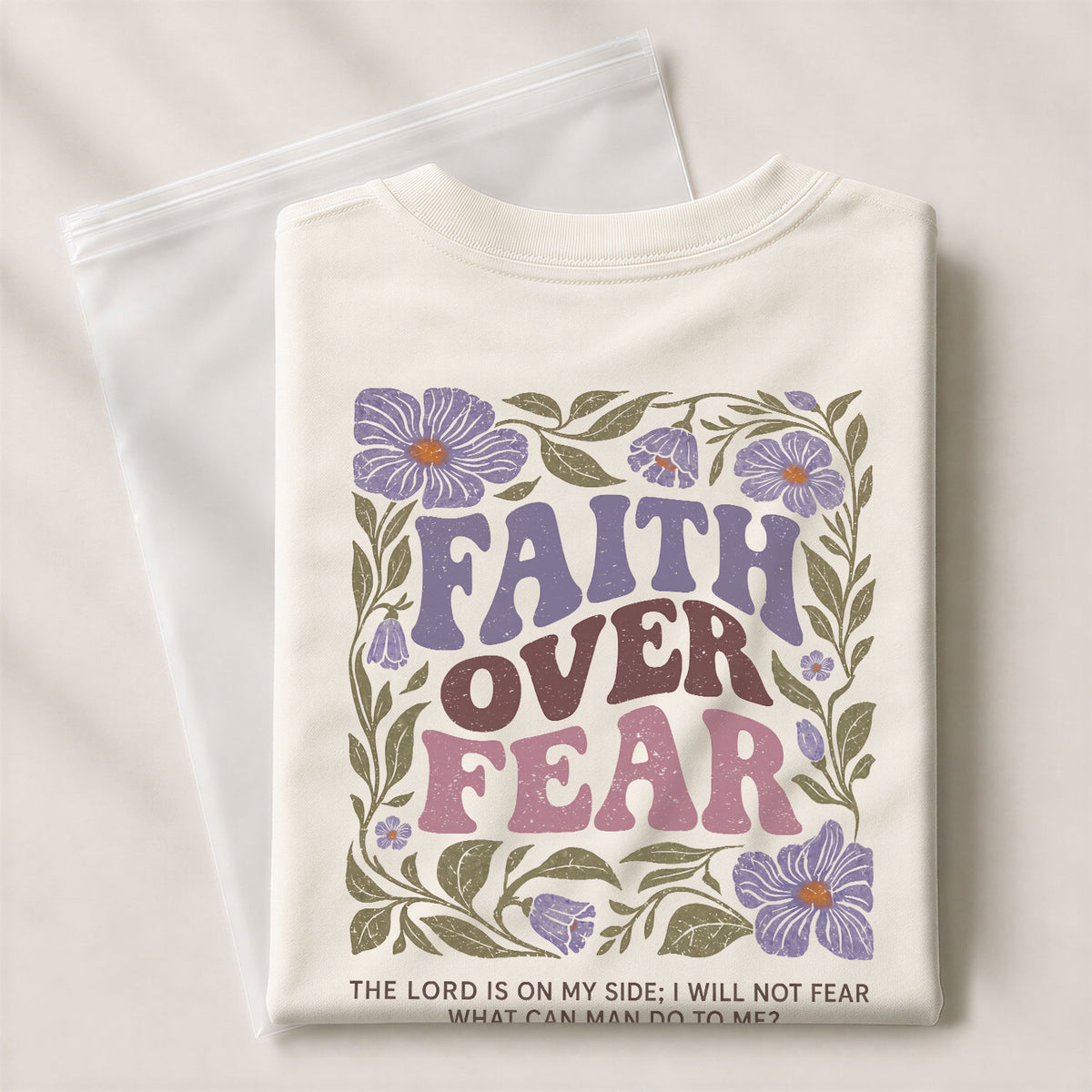 Faith Over Fear Christian Women Shirt Purple Floral Bible Verse T-Shirt Psalms 118:6 - Rust Field Wear
