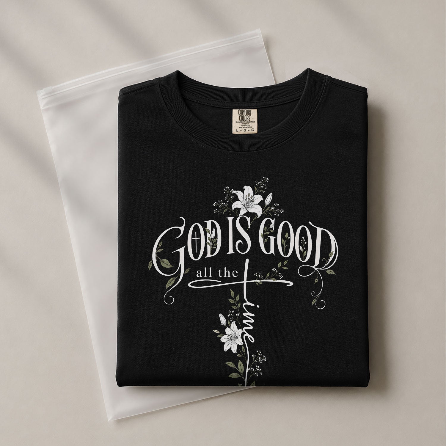 God Is Good All The Time Cross Floral Christian Graphic Casual Crewneck Tee Women - Rust Field Wear