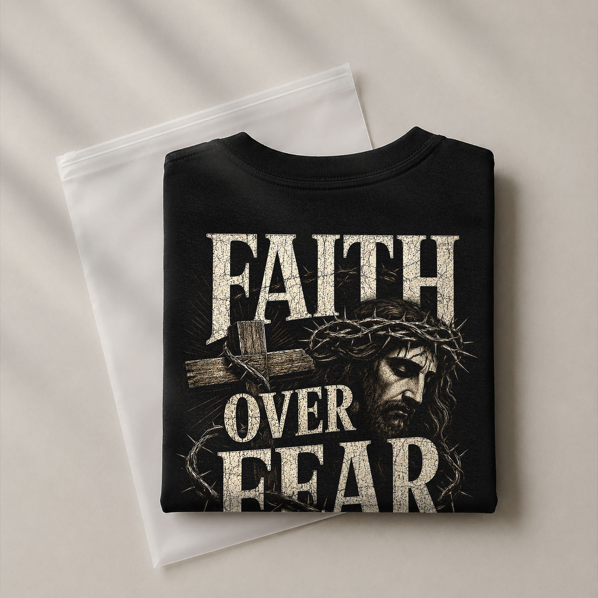 Inspirational Christian T-Shirt Faith Over Fear Jesus Cross Casual Cotton Shirt - Rust Field Wear