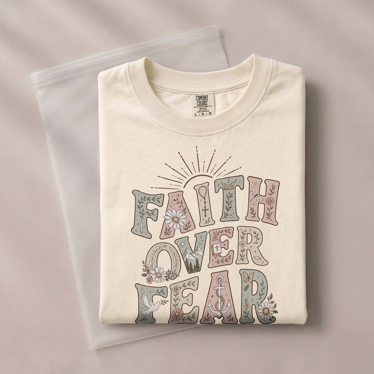 Faith Over Fear Psalms Scripture Christian Graphic Oversized Tee Shirt For Women - Rust Field Wear