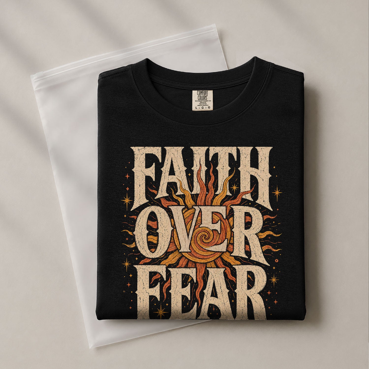 Faith Over Fear T Shirt Christian Women Big Bold Sun Psalm 118 6 Religious Tee Top - Rust Field Wear