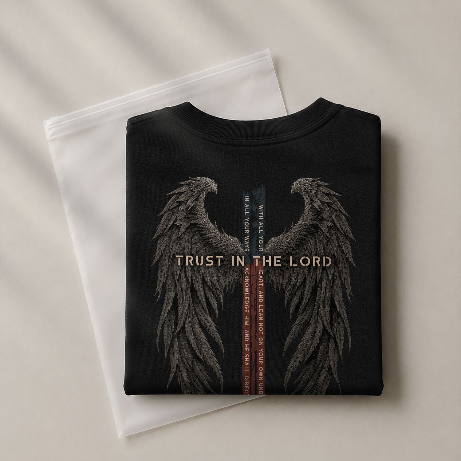 Trust In The Lord Shirt Christian Cross Wings Proverbs 3 5 6 Bible Verse Graphic Tee - Rust Field Wear
