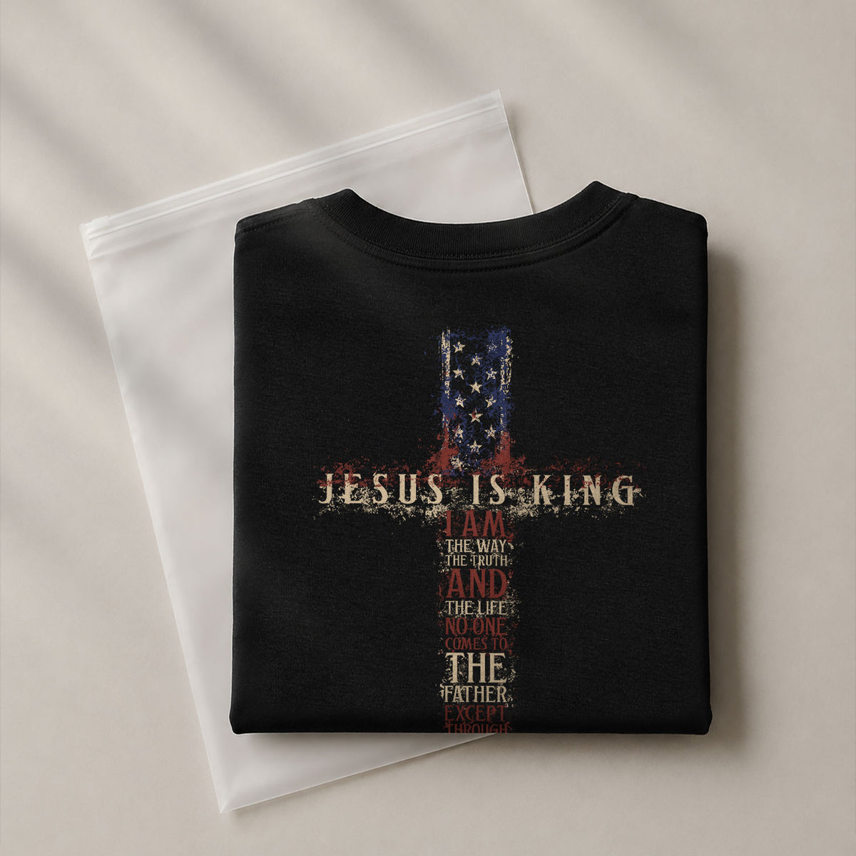 Jesus Is King T Shirt Christian Cross John 14 6 American Flag Bible Verse Faith Tee - Rust Field Wear