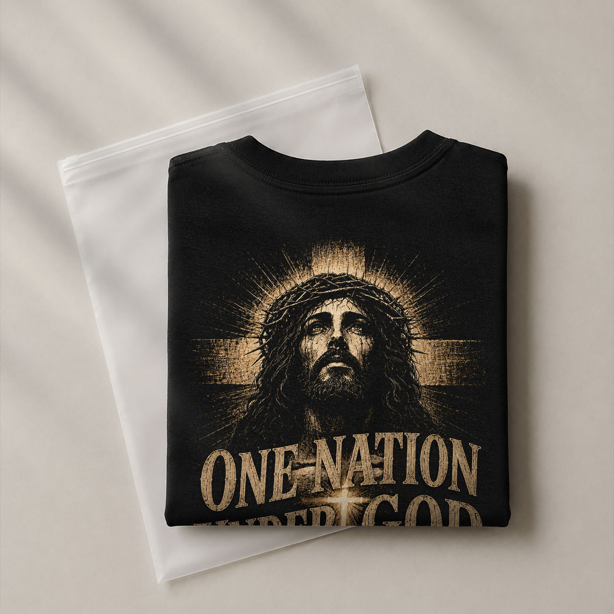 One Nation Under God Shirt Patriotic Christian Men Shirt Jesus Portrait Cross Graphic Tee - Rust Field Wear