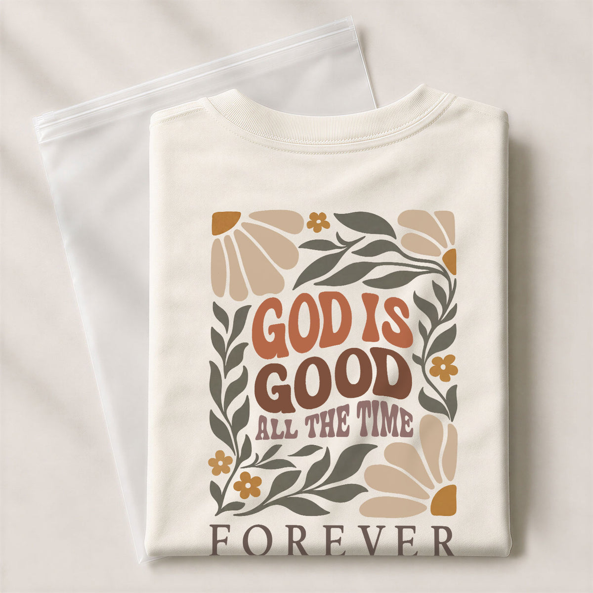 God Is Good All The Time Retro Floral Psalms 136 1 Christian T Shirt Apparel Women - Rust Field Wear