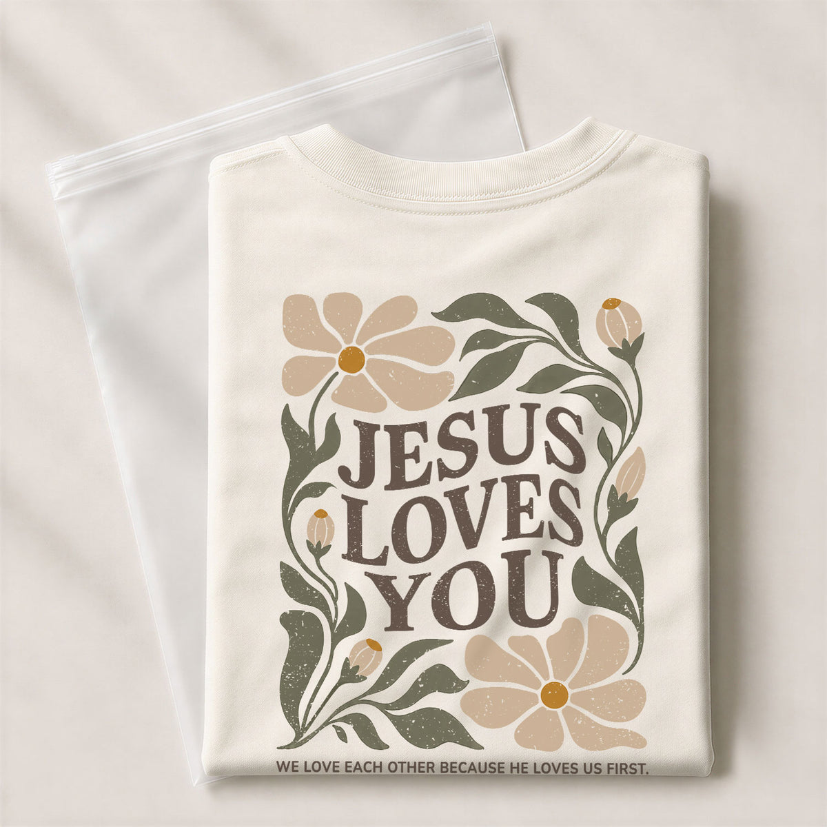 Jesus Loves You Retro Floral 1 John 4 19 Scripture Christian T Shirt Apparel Women - Rust Field Wear