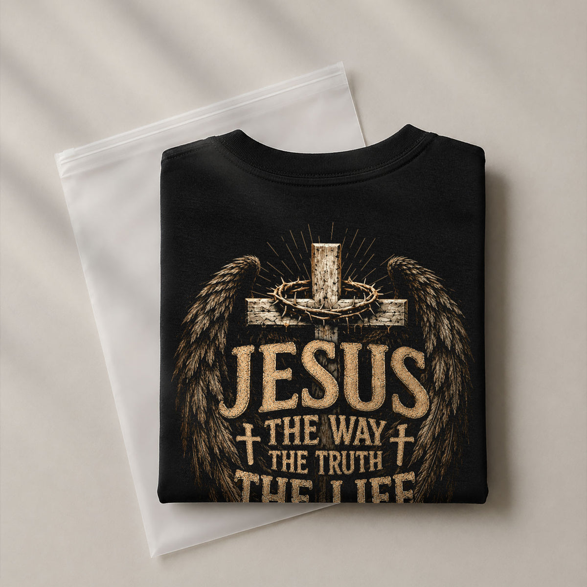Jesus The Way The Truth The Life Cross Wings Crown Of Thorns Christian T Shirt Men - Rust Field Wear