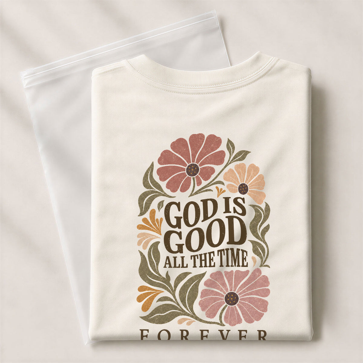 God Is Good All The Time Vintage Floral Psalms 136 1 Christian T Shirt Apparel Women - Rust Field Wear