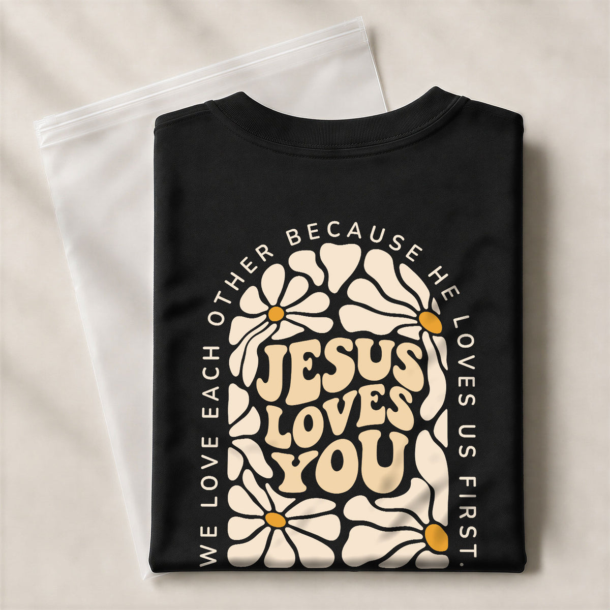 Jesus Loves You Retro Daisy Floral 1 John 4 19 Scripture Christian T Shirt Apparel Women - Rust Field Wear