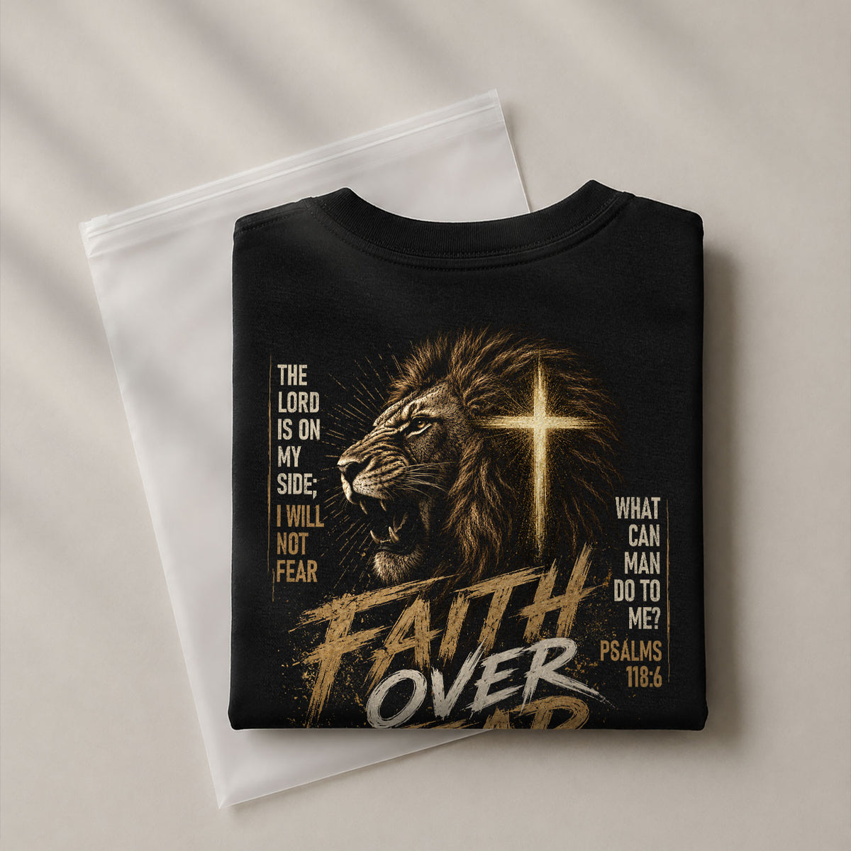 Faith Over Fear T-Shirt Lion Of Judah Christian Cross Psalms 118 6 Faith Graphic Tee - Rust Field Wear