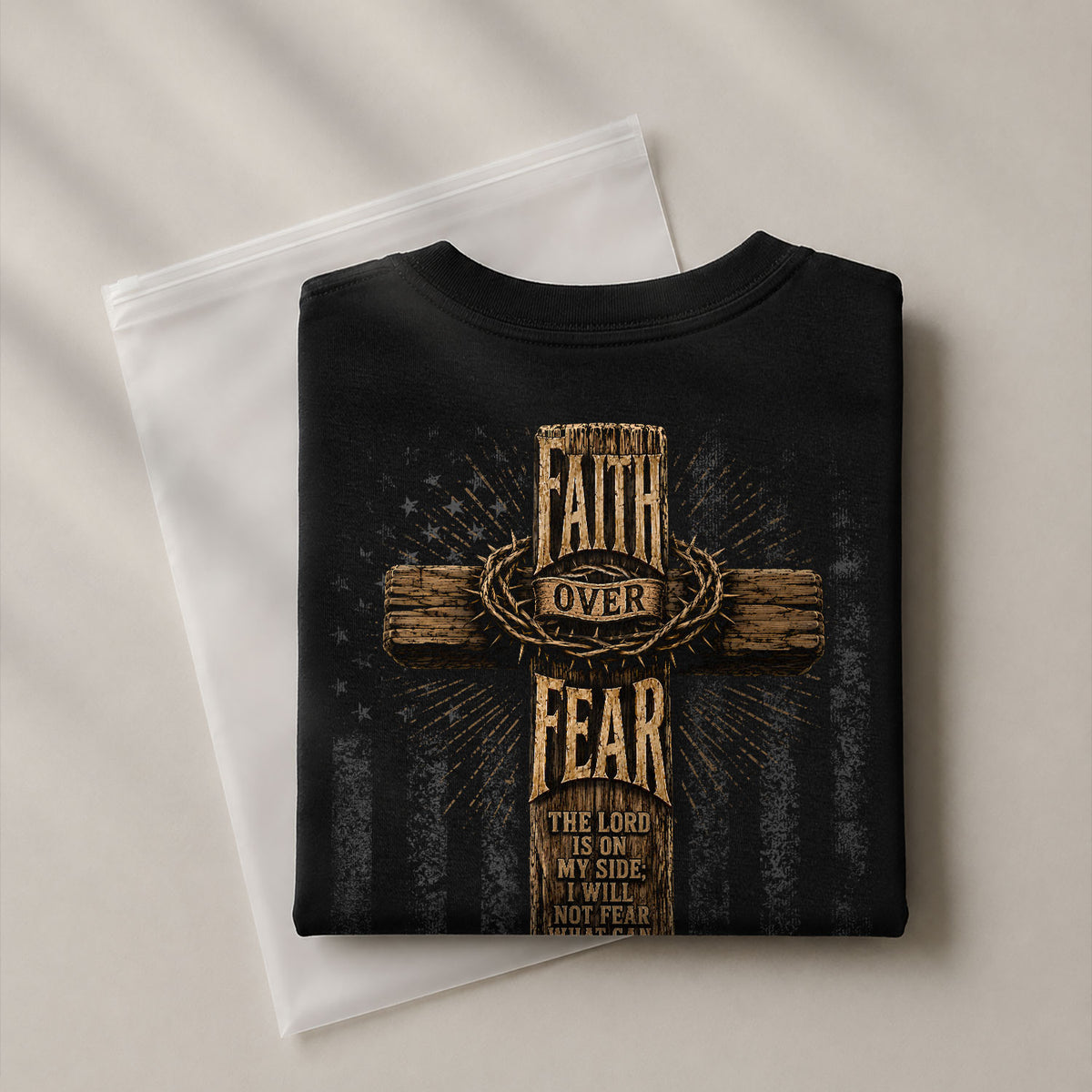 Christian Shirts for Men - Faith Over Fear Rustic Wooden Cross Crown Of Thorns Scripture Psalms 118 6, Christian Tee Shirts, RustField Co - Rust Field Wear