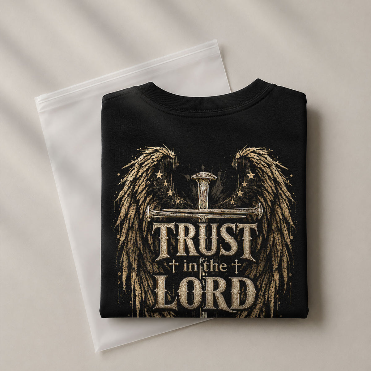 Trust In The Lord Angel Wings Cross Graphic Christian T Shirt Apparel Men Clothing - Rust Field Wear