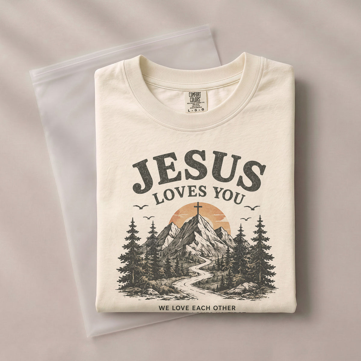 Jesus Loves You Shirt Mountain Christian Sunset Cross 1 John 4 19 Faith Graphic Tee - Rust Field Wear