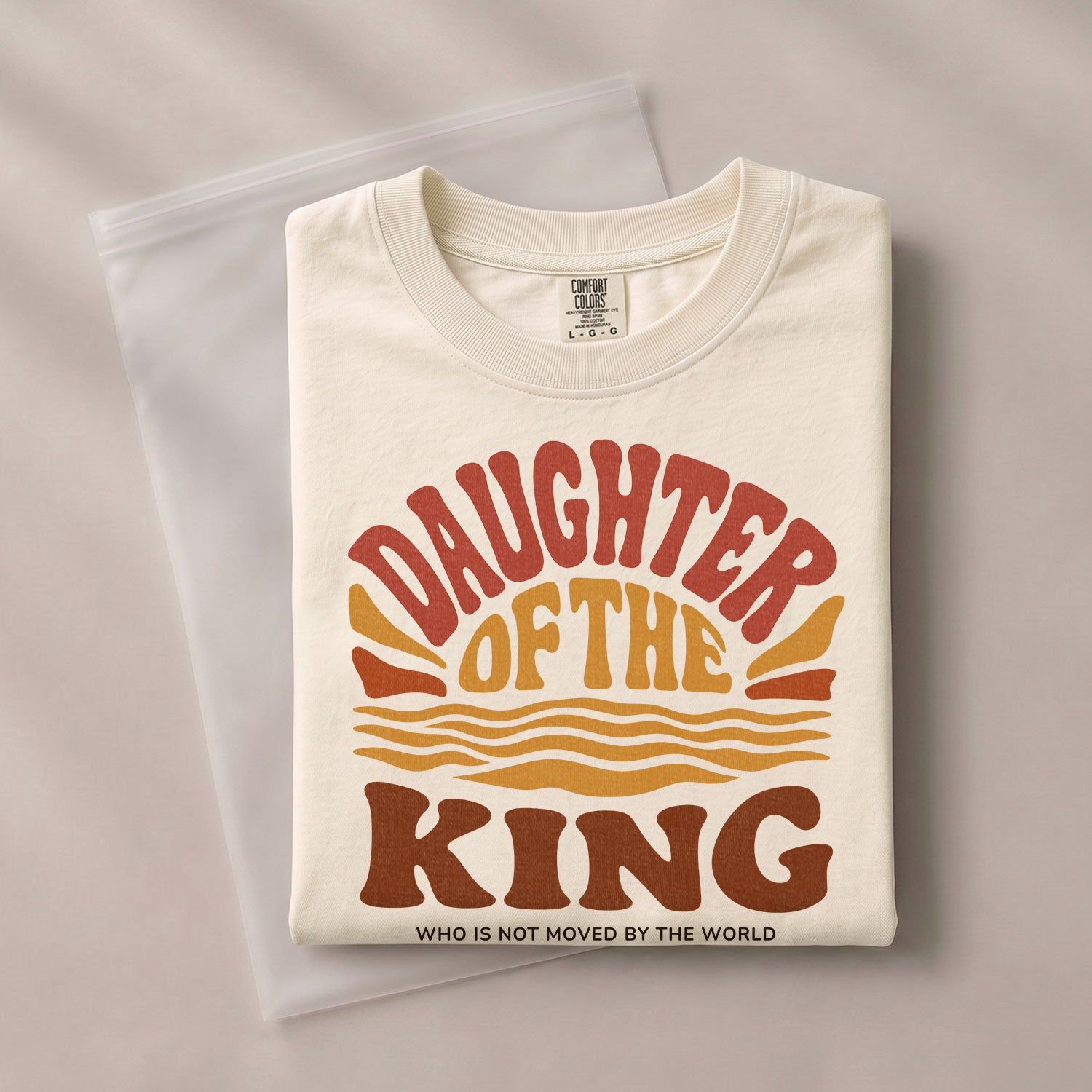 Daughter Of The King Retro Sunset Waves 2 Corinthians 6 18 Christian T Shirt Women - Rust Field Wear