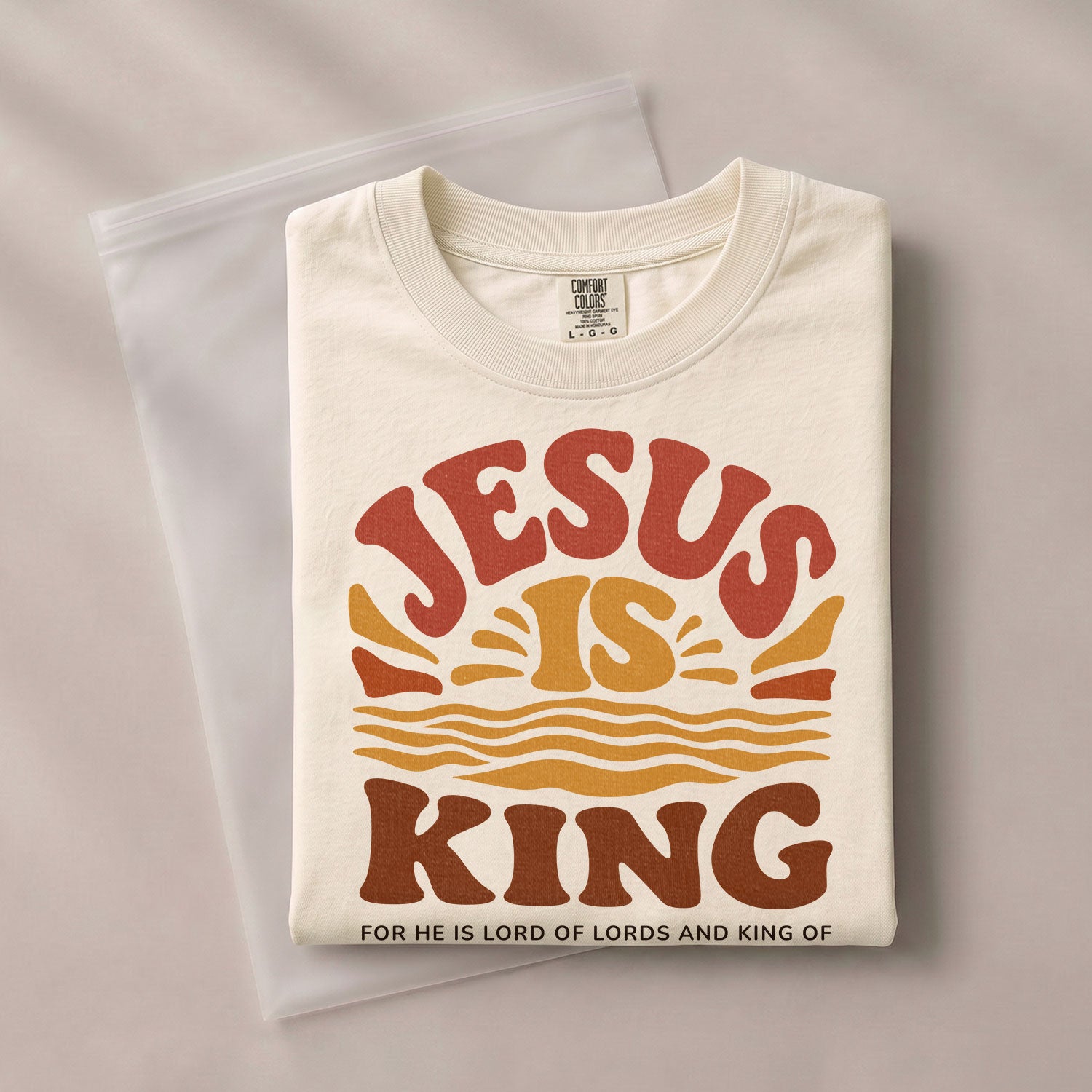 Jesus Is King Retro Sunset Waves Revelation 17 14 Graphic Christian T Shirt Women - Rust Field Wear
