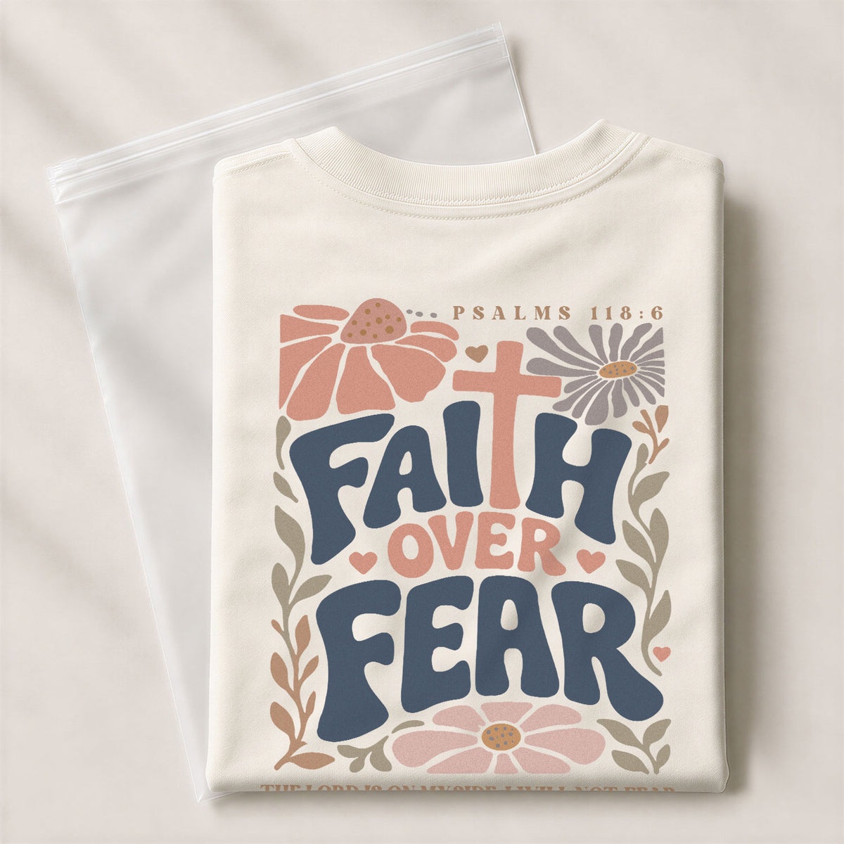 Faith Over Fear Shirt Christian Women Floral Cross Shirt Retro Psalm 118 Bible Verse Tee - Rust Field Wear