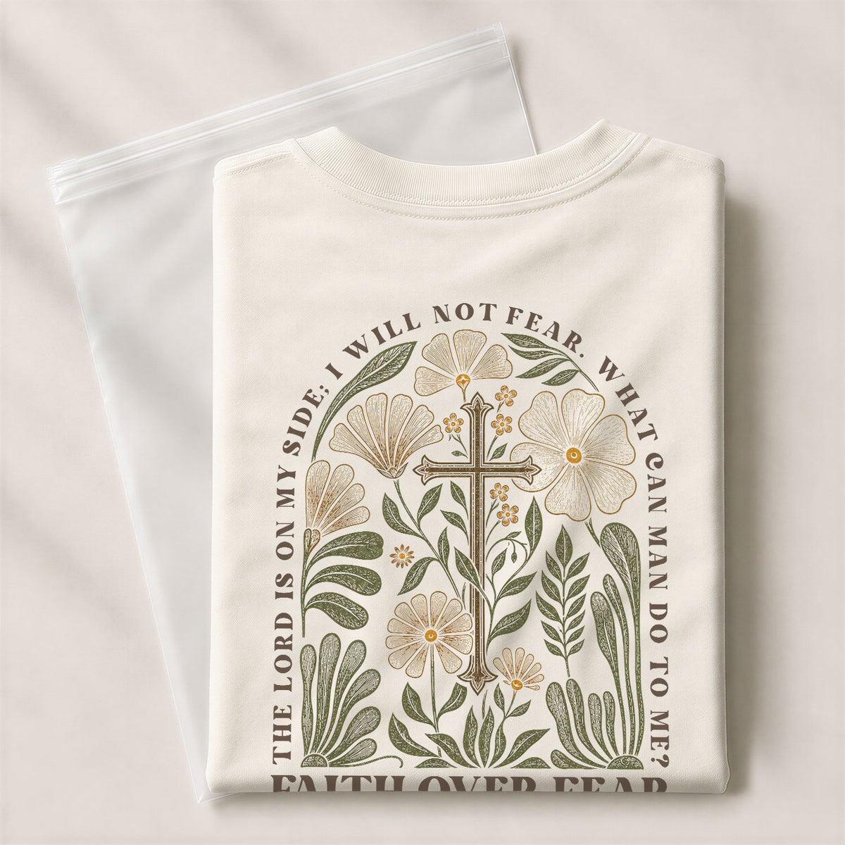 Faith Over Fear Shirt Christian Women Botanical Floral Cross Tee Psalm 118 Bible Verse - Rust Field Wear