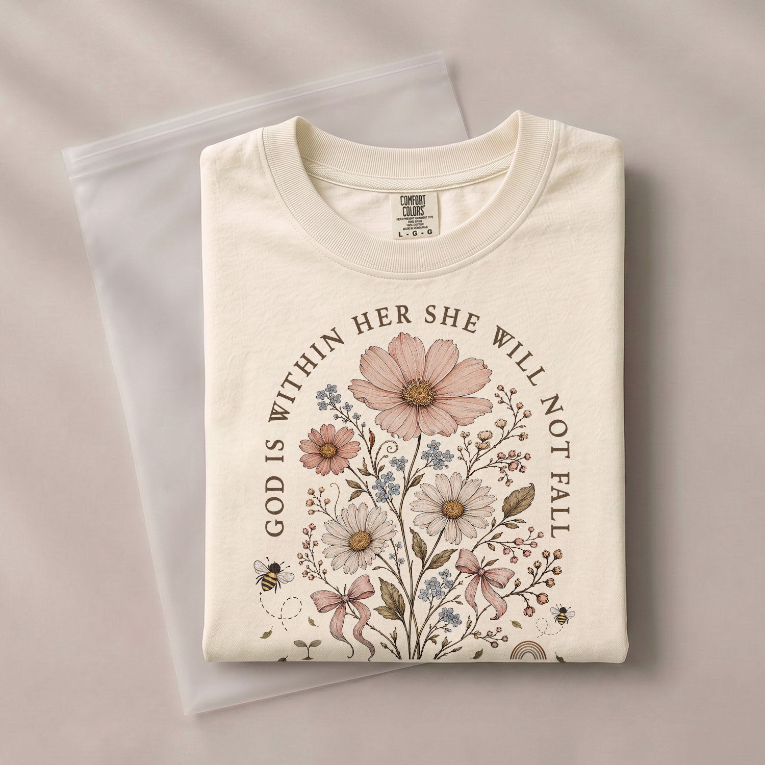 God Is Within Her Shirt Wildflower Floral Bee Christian Bible Verse Women Graphic Tee - Rust Field Wear