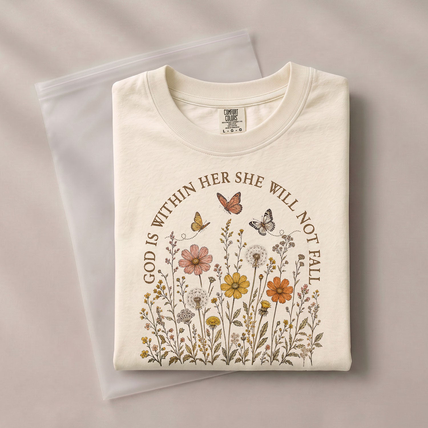 God Is Within Her She Will Not Fall Shirt Butterfly Christian Psalm 46 5 Graphic Tee - Rust Field Wear