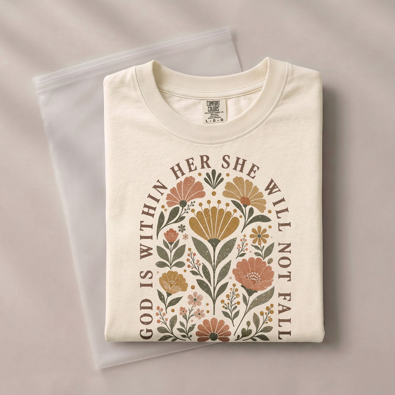 God Is Within Her She Will Not Fall Shirt Floral Christian Psalm 46 5 Graphic Tee - Rust Field Wear