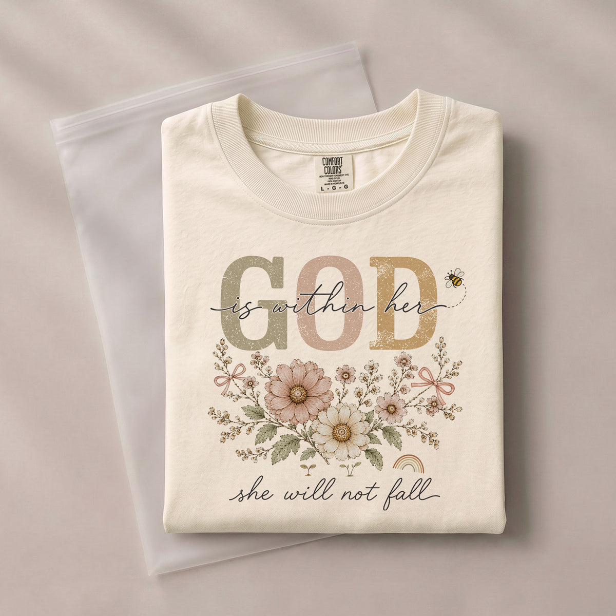 God Is Within Her She Will Not Fall Shirt Daisy Bee Christian Psalm 46 5 Graphic Tee - Rust Field Wear