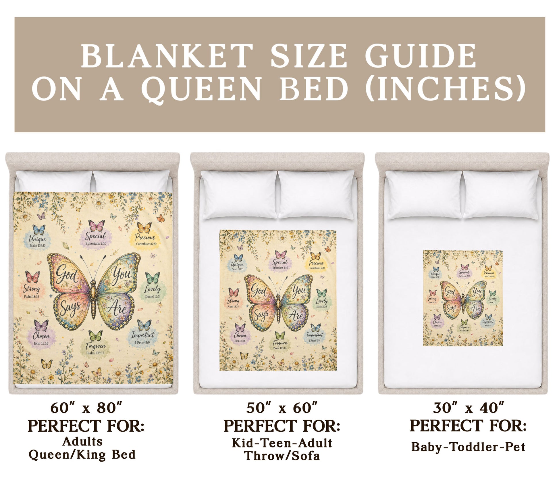 God Says You Are Butterfly Blanket with Bible Verses and Christian Floral Artwork upsale - Rust Field Wear