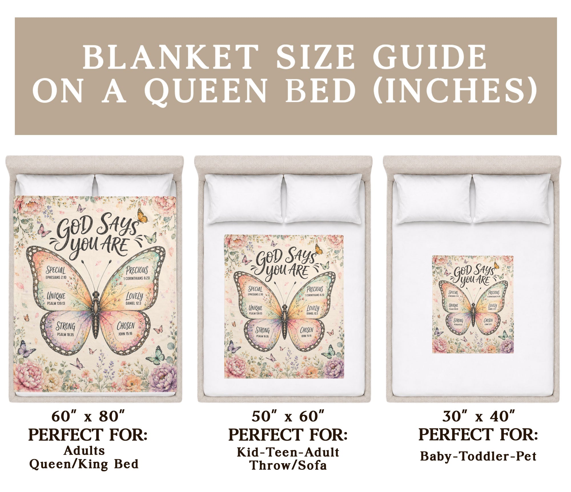 God Says You Are Butterfly Blanket with Bible Verses Christian Floral Faith Inspiration upsale