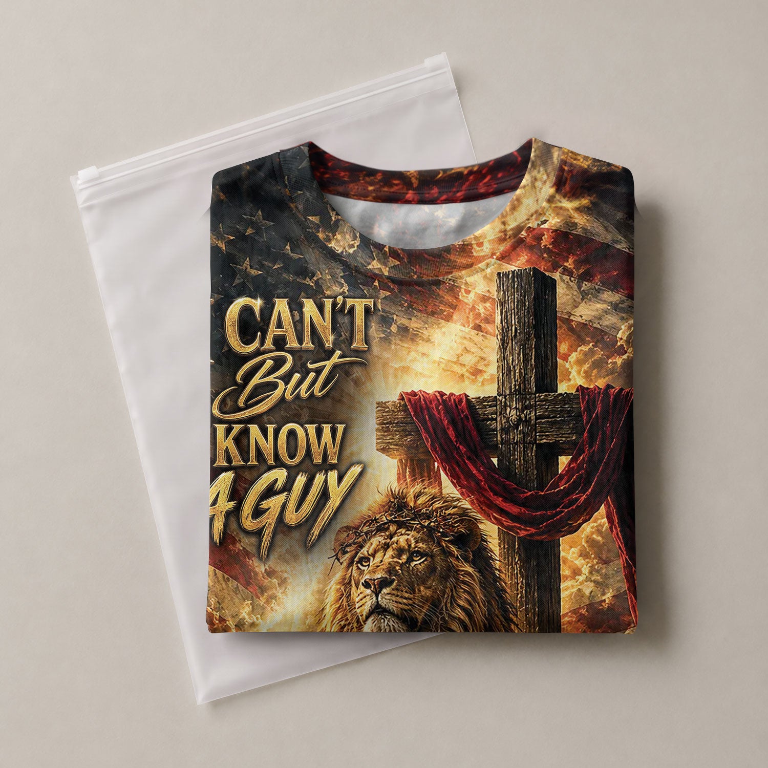Christian Lion Cross 3D Men T-Shirt I Can't But I Know A Guy Jesus Faith Graphic Tee Shirt