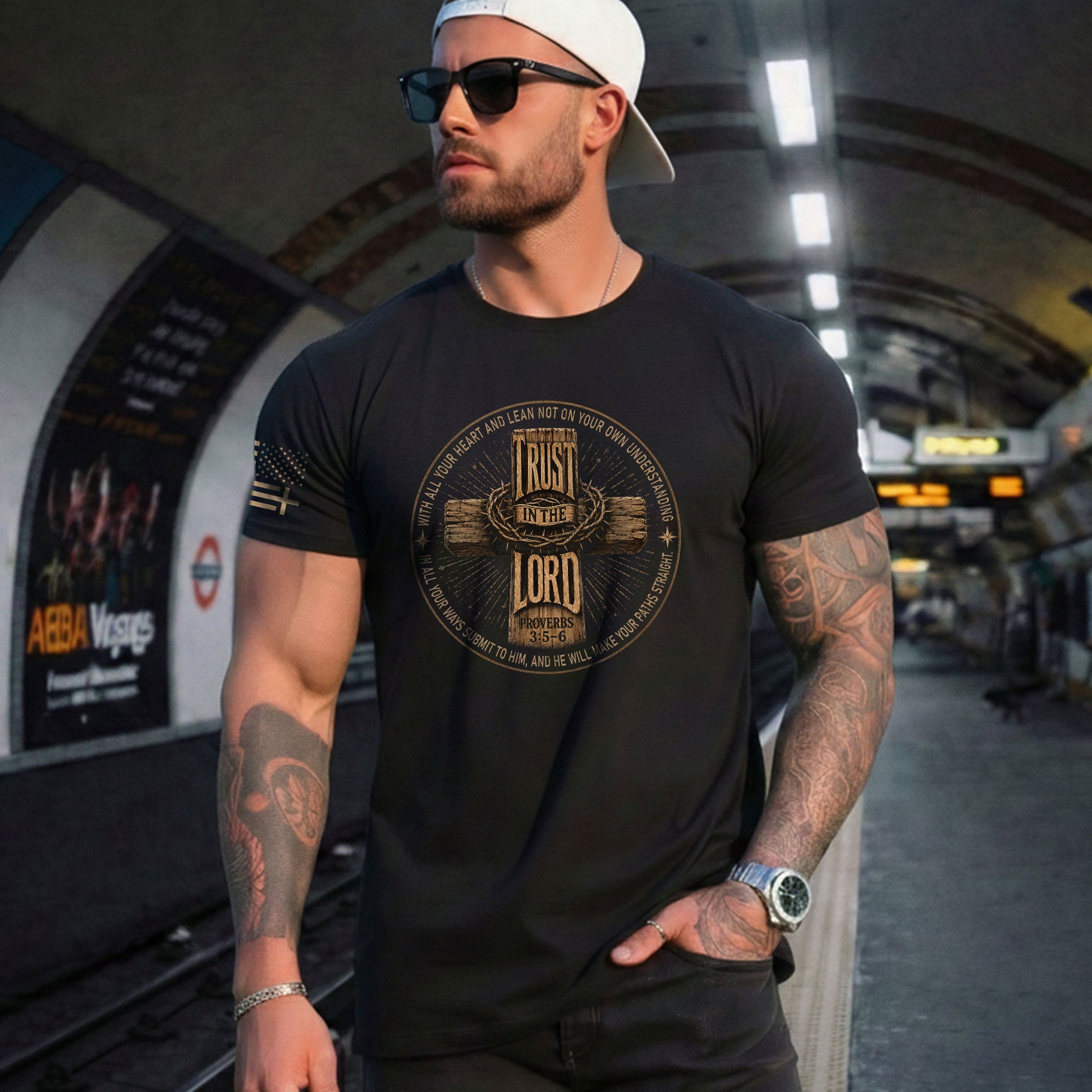 Trust In The Lord Proverbs Scripture Christian Graphic Crewneck Tee Shirt For Men - Rust Field Wear
