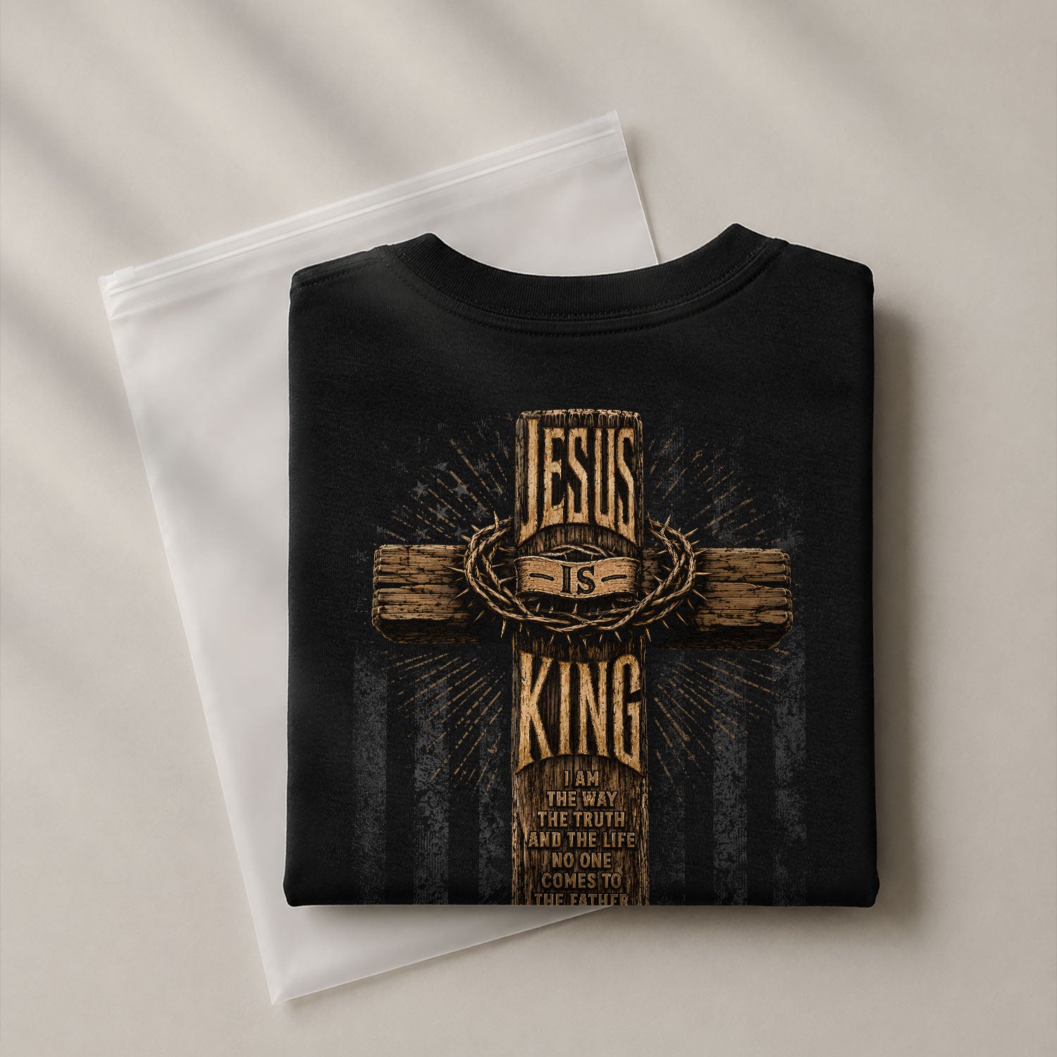 Jesus Is King Shirt Patriotic Christian Men Shirt Wooden Cross John 14 6 Bible Verse Tee - Rust Field Wear