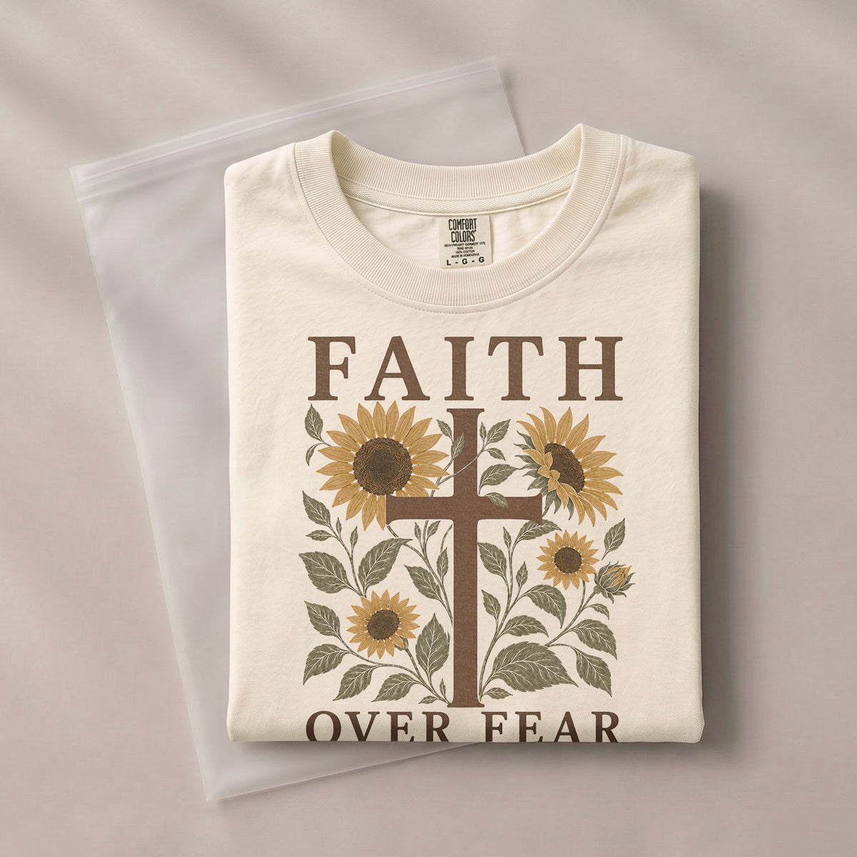 Faith Over Fear Shirt Christian Women Sunflower Cross Shirt Psalm 118 Bible Verse Floral Tee - Rust Field Wear
