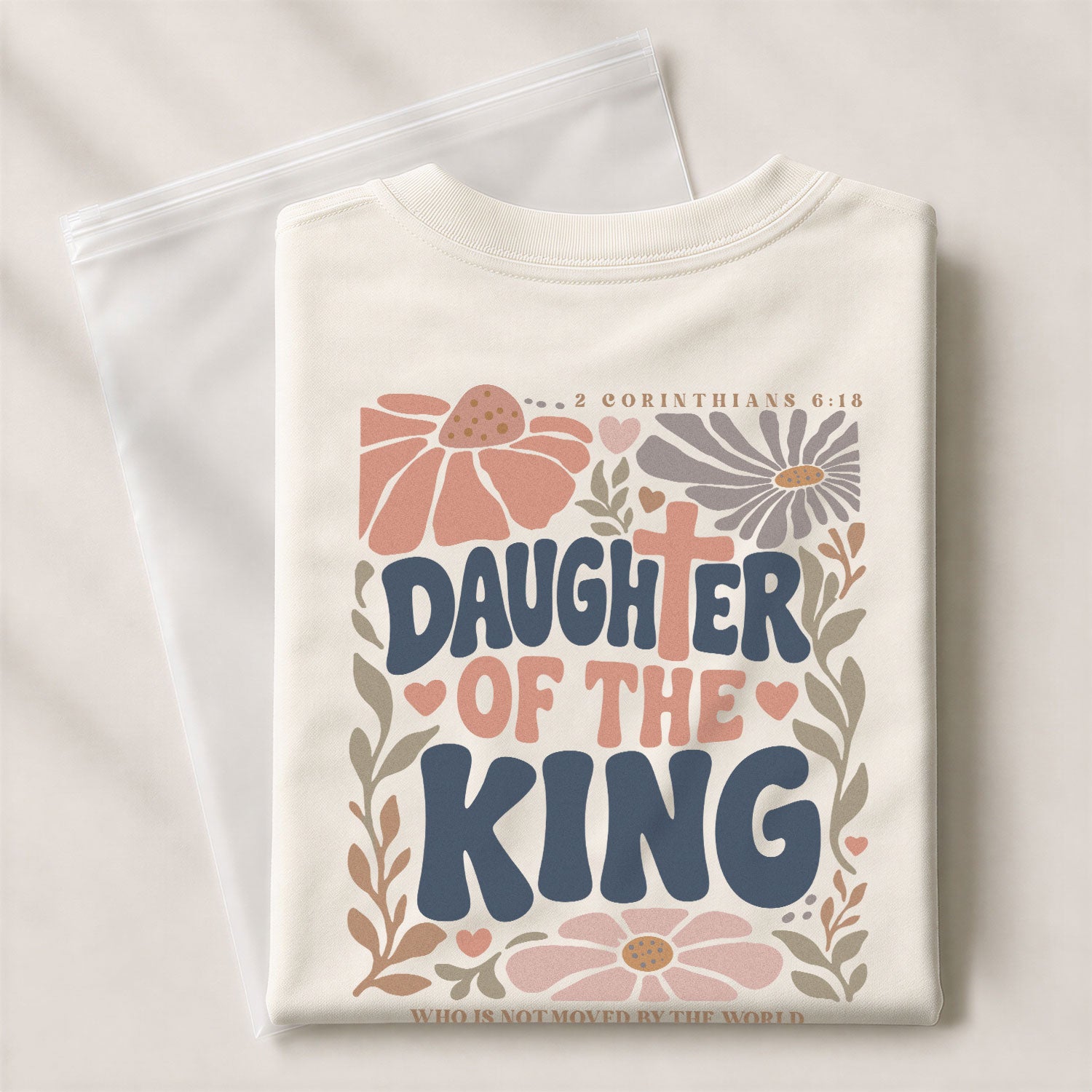 Daughter Of The King Retro Floral Cross Christian Graphic Everyday Tee Shirt Women - Rust Field Wear